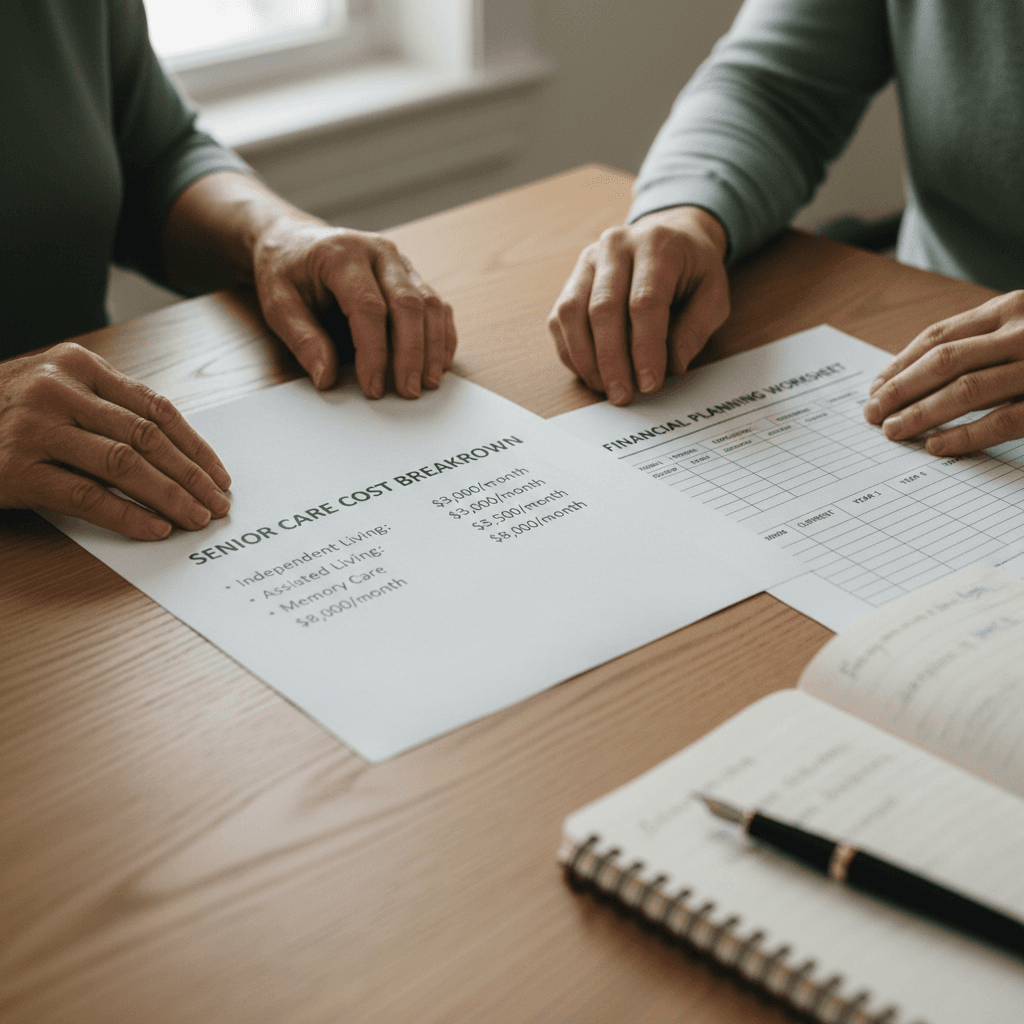 Financial planning documents for senior care costs